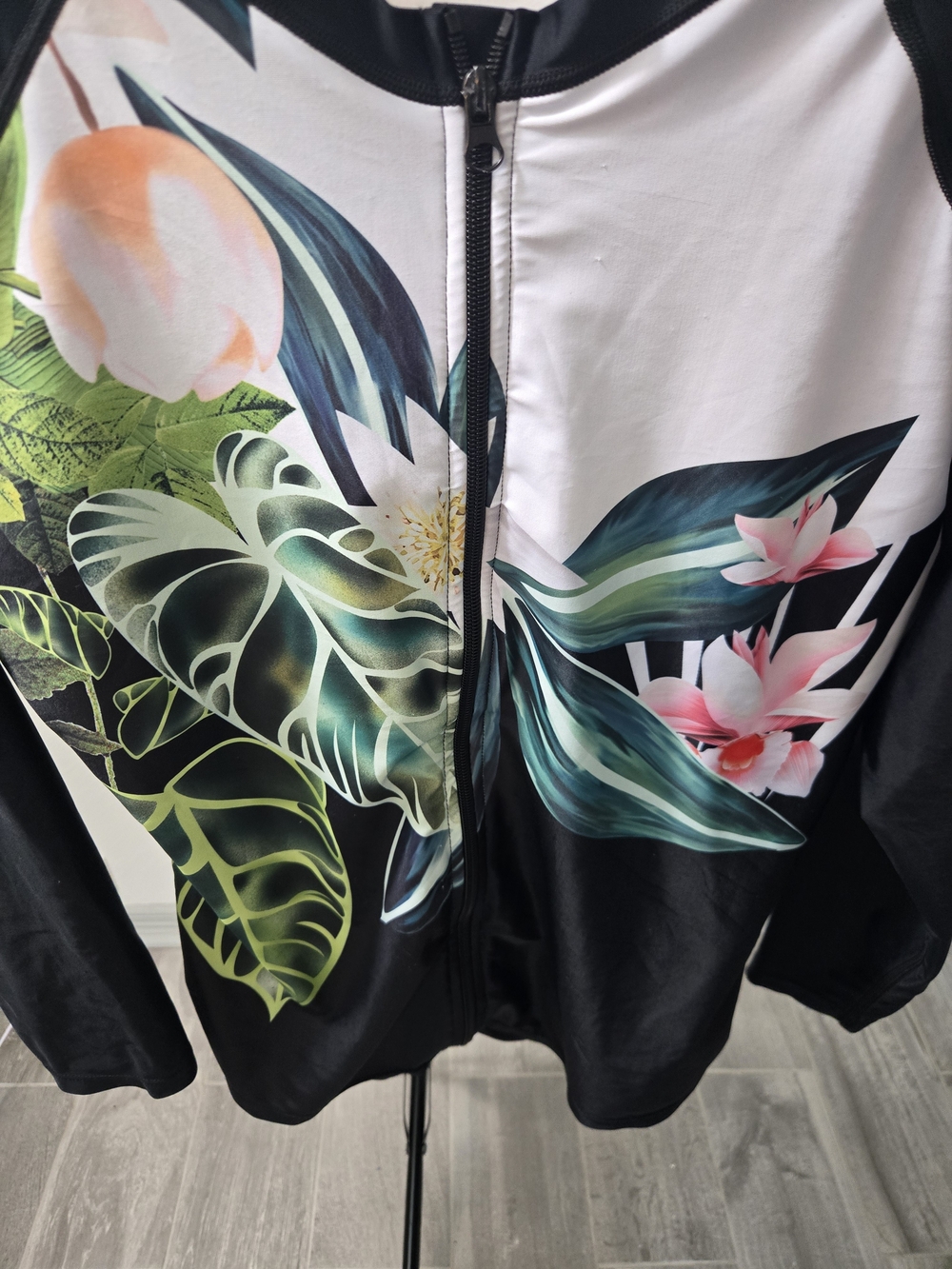 Tropical Floral Zip-Up Swim Jacket - Bold Leaf & Orchid Print